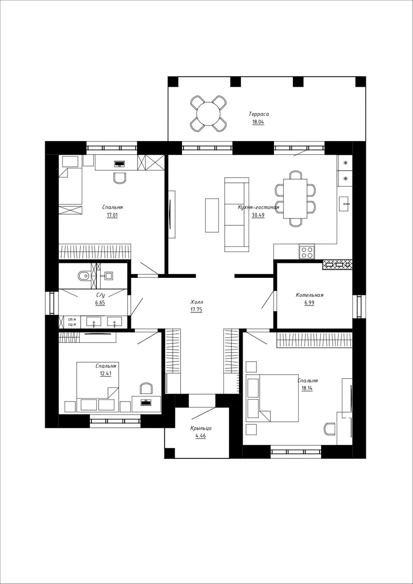 Планировка Кирпичный дом 113 м²- Аэро