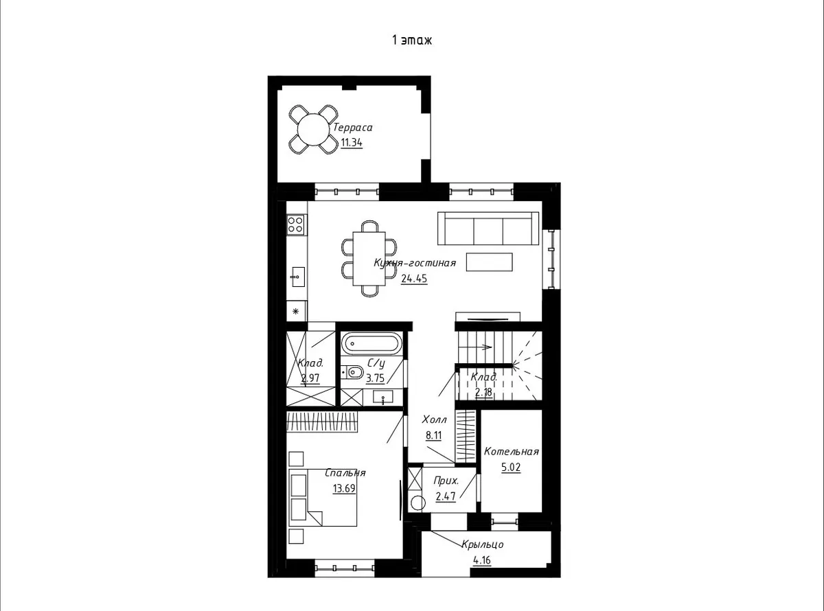 Планировка Кирпичный дом 134 м²- Шапши